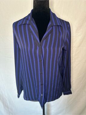 Vintage Country Suburbans Blue Striped Blouse 6 70s/80s retro